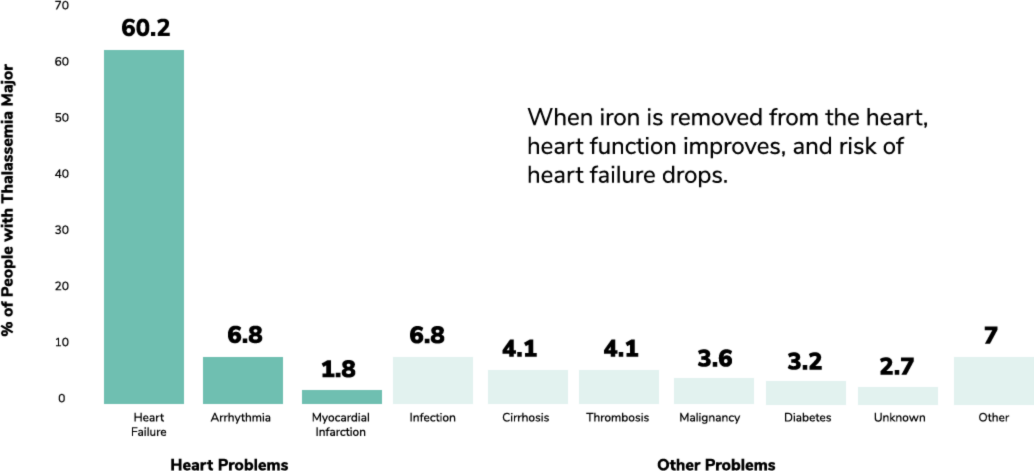 % of people with transfusion dependent thalassemia chart